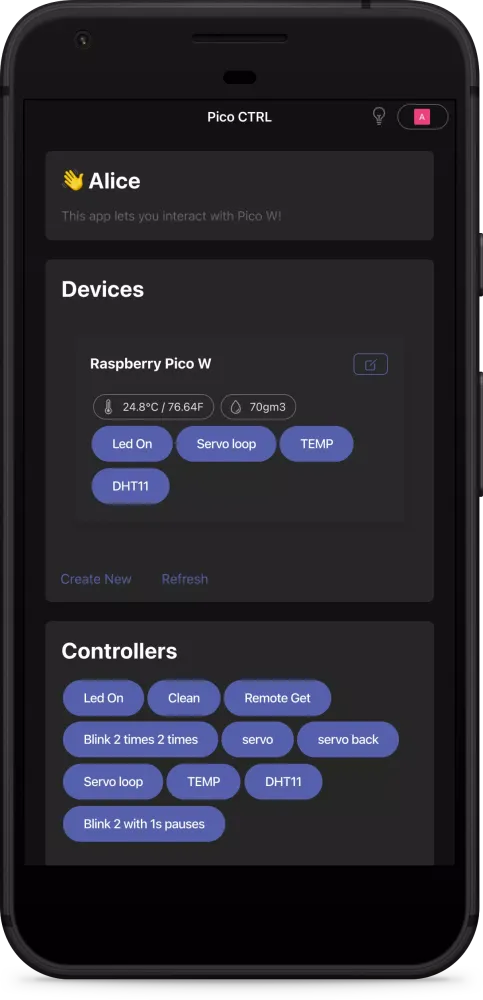 Zrzuty ekranu Pico W Ctrl: control w/o code
