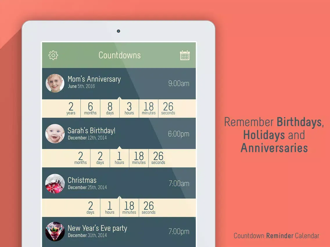 Countdown Calendar Pro - Important Event Reminder Countdowns & Timers for Birthdays, Anniversaries and More iPad  Screenshots
