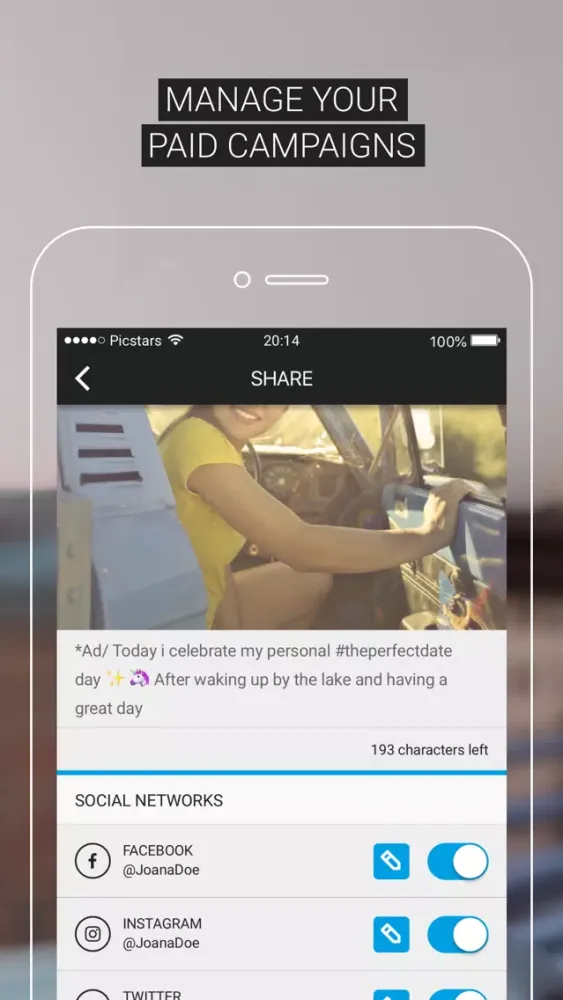 Picstars Influencer App Screenshots
