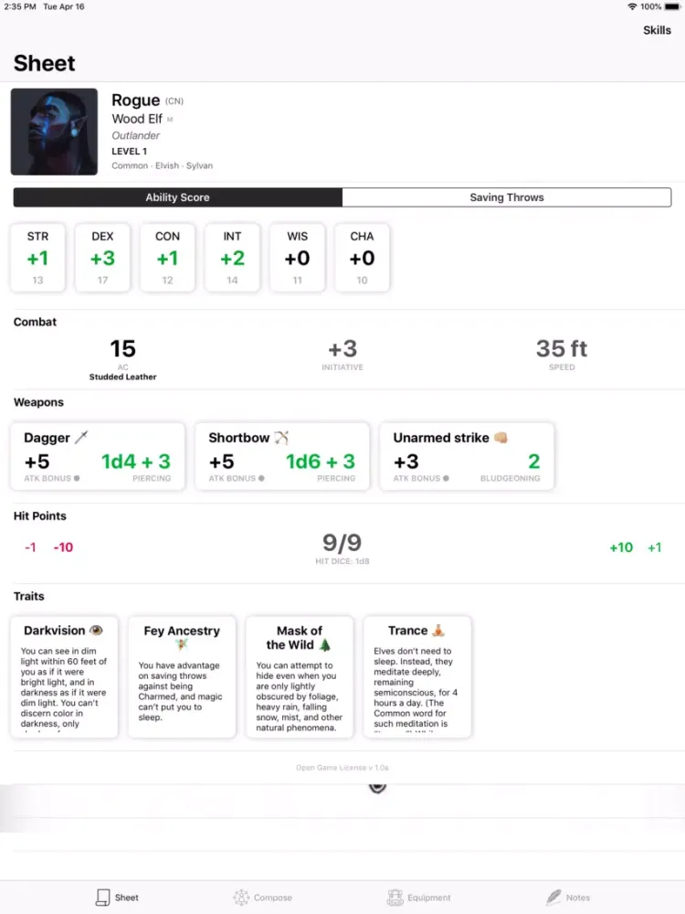 Tangkapan layar Critico! | Smart Sheet for D&D iPad 