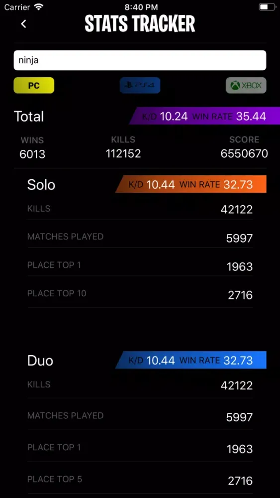 Dashboard for Fortnite سکرین شاٹس