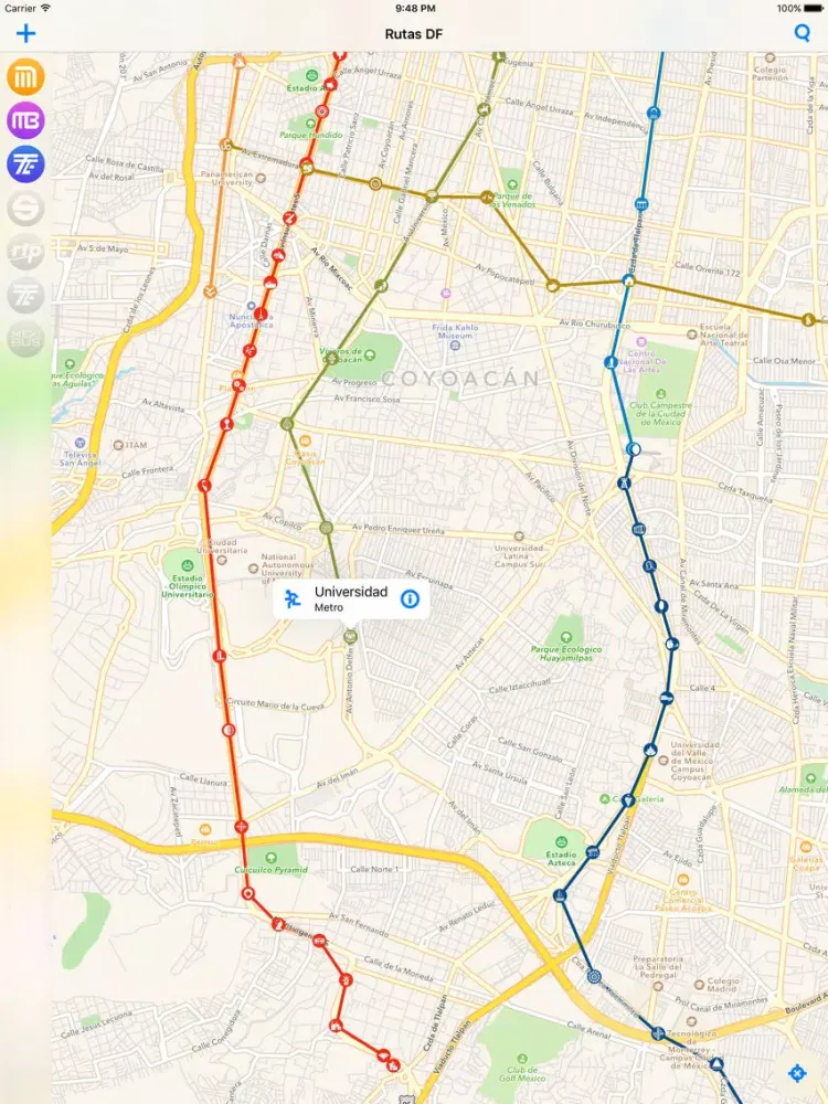Capturas de pantalla de Rutas DF Metro, Metrobús, Tren Ligero, Suburbano, Mexibús, Trolebús y Ecobús de la Ciudad y Estado de México iPad 