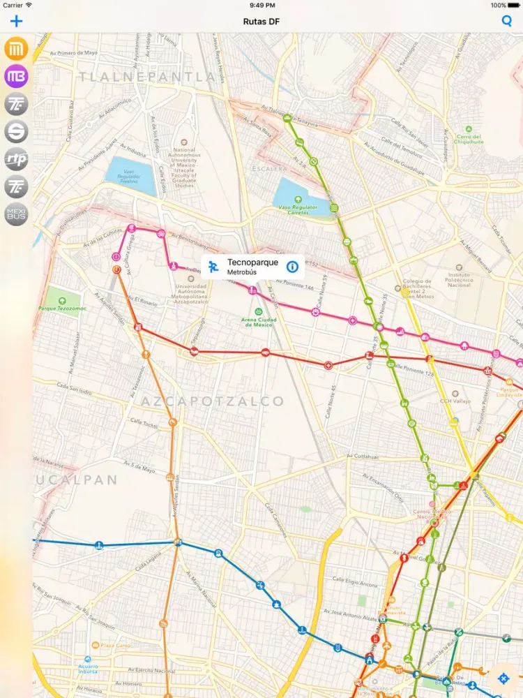 Capturas de pantalla de Rutas DF Metro, Metrobús, Tren Ligero, Suburbano, Mexibús, Trolebús y Ecobús de la Ciudad y Estado de México iPad 