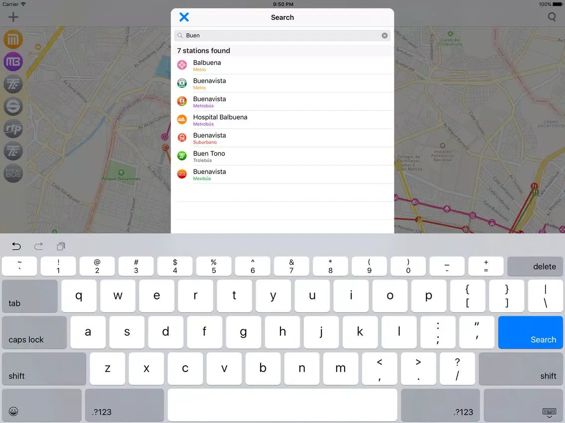 Capturas de pantalla de Rutas DF Metro, Metrobús, Tren Ligero, Suburbano, Mexibús, Trolebús y Ecobús de la Ciudad y Estado de México iPad 