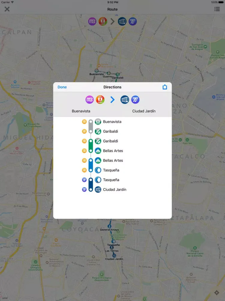 Capturas de pantalla de Rutas DF Metro, Metrobús, Tren Ligero, Suburbano, Mexibús, Trolebús y Ecobús de la Ciudad y Estado de México iPad 