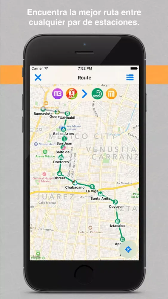 Capturas de pantalla de Rutas DF Metro, Metrobús, Tren Ligero, Suburbano, Mexibús, Trolebús y Ecobús de la Ciudad y Estado de México