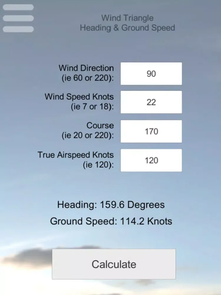 Flight Calculator Pilot Effect iPad  Screenshots