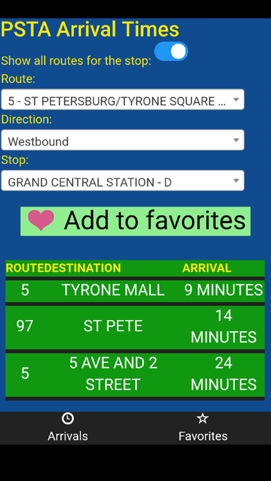 Tangkapan skrin Pinellas PSTA Bus Tracker