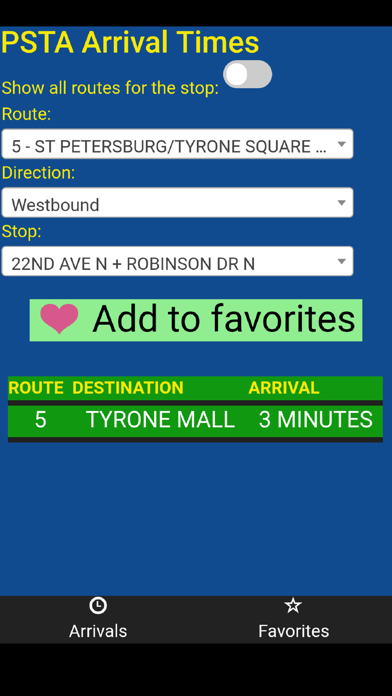 Tangkapan skrin Pinellas PSTA Bus Tracker
