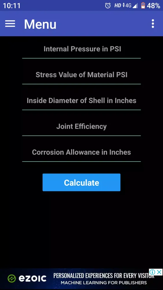 Pressure Vessel Thickness Calc 스크린샷