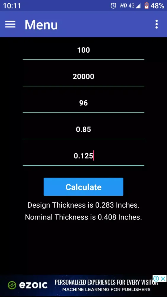 Pressure Vessel Thickness Calc 스크린샷