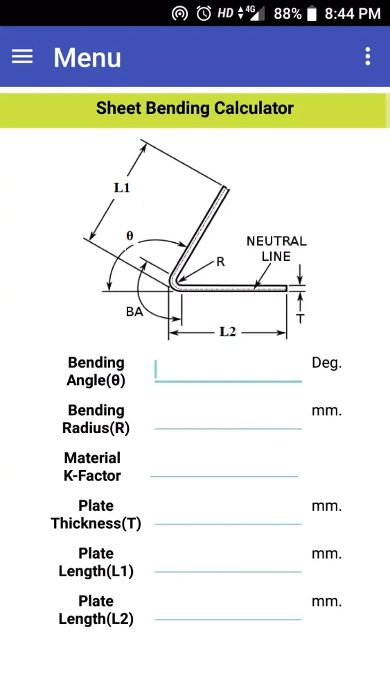 Sheet Bending Calculator 스크린샷
