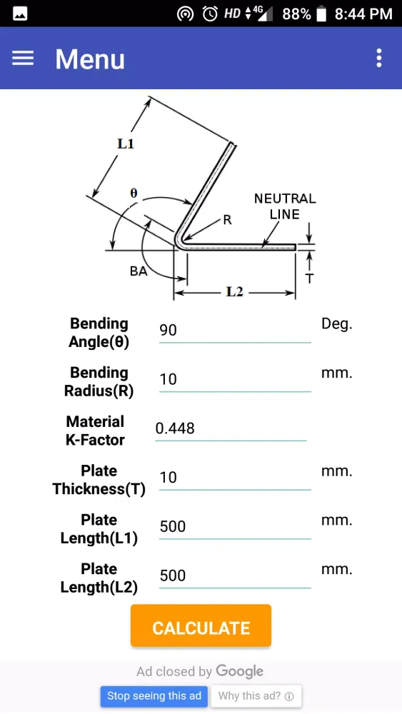 Sheet Bending Calculator 스크린샷