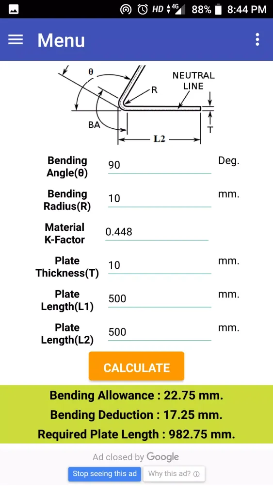 Sheet Bending Calculator 스크린샷