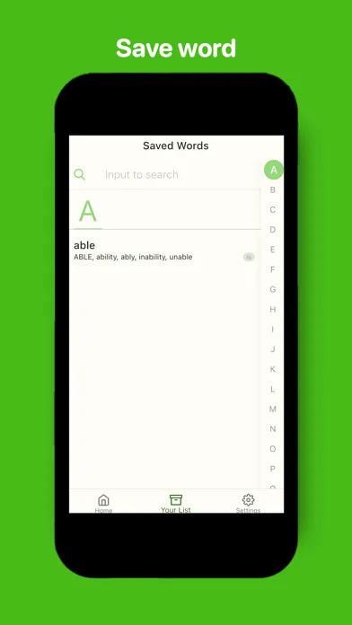 Tangkapan skrin Word Family Lists