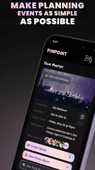 ภาพหน้าจอของ Pinpoint. The Party App.