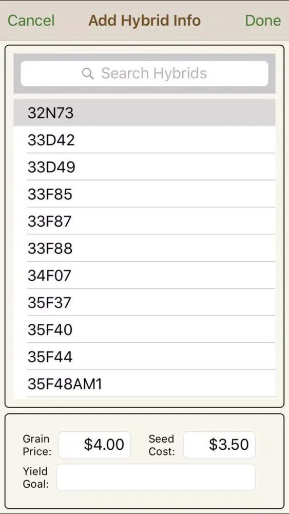 Ảnh chụp màn hình của Pioneer Planting Estimator