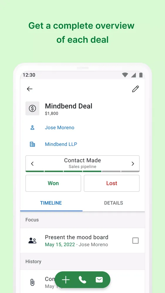 Tangkapan layar CRM Mobile: Pipedrive