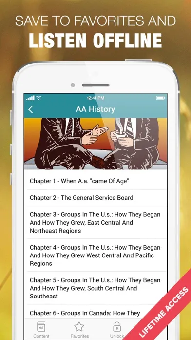 Capturas de tela do AA Sober Recovery History of Alcoholics Anonymous