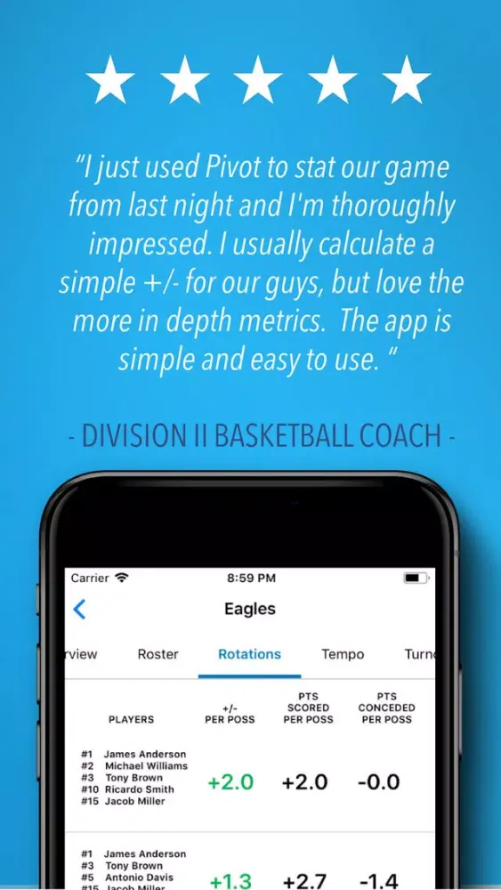 ภาพหน้าจอของ Pivot Basketball Stats Tracker