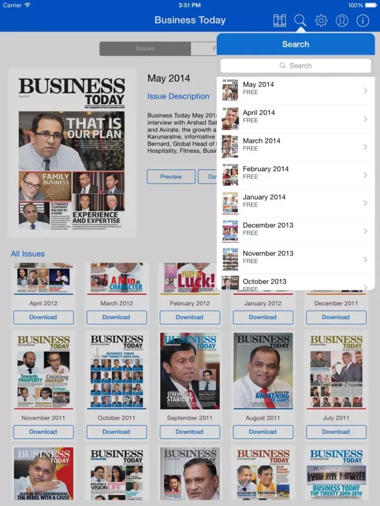 Capturas de tela do Business Today Mag iPad 