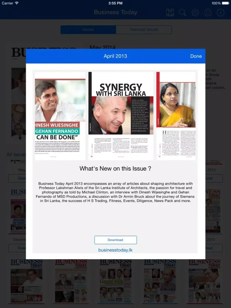 Capturas de tela do Business Today Mag iPad 