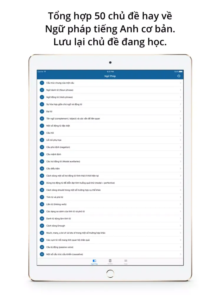 Ngữ Pháp Tiếng Anh Bilingo English Grammar In Use iPad 应用截图