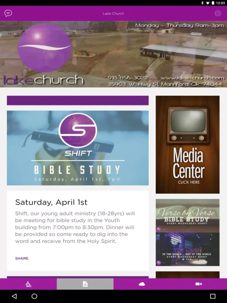 Tangkapan layar Lake Church Mannford iPad 
