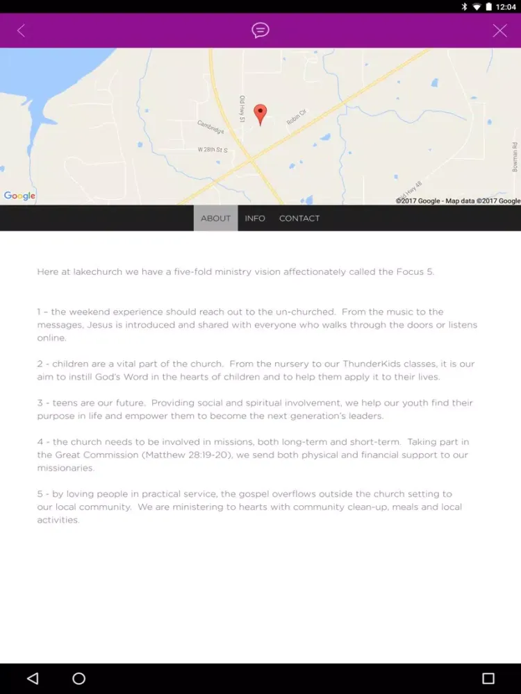 Tangkapan layar Lake Church Mannford iPad 