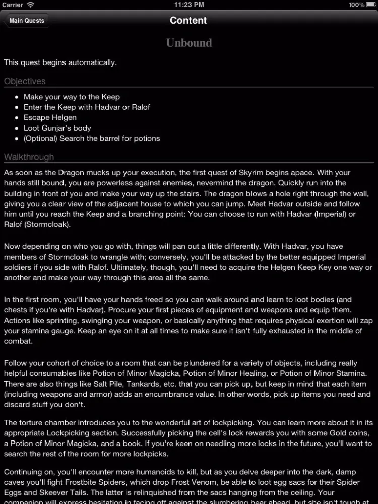 A Free Guide For Skyrim iPad 应用截图