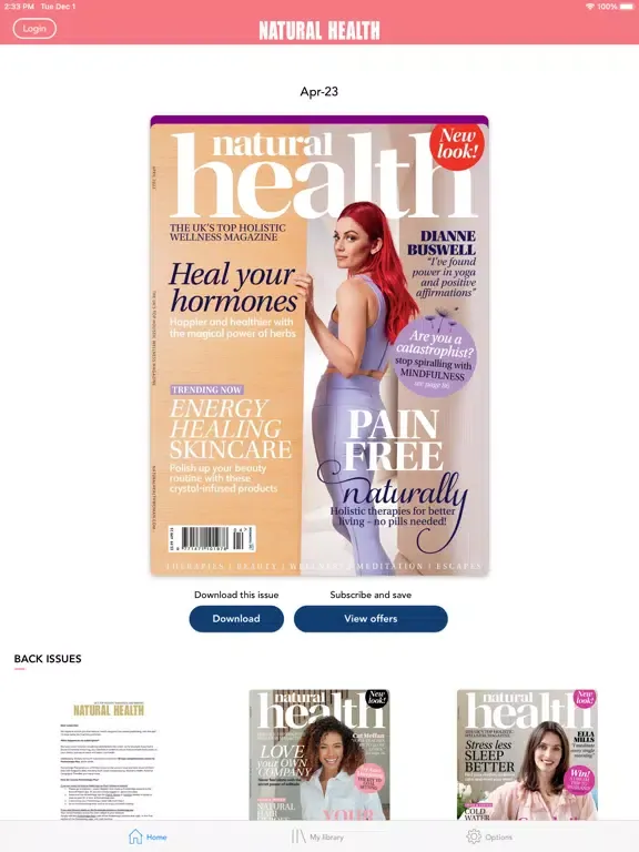 Ảnh chụp màn hình của Natural Health Magazine iPad 