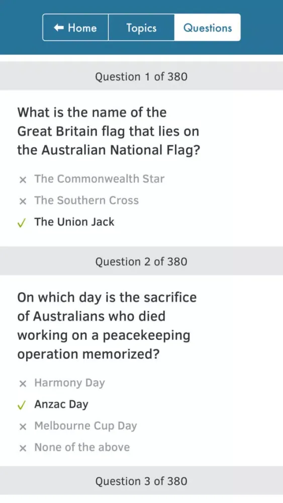 Australian Citizenship Tests Screenshots