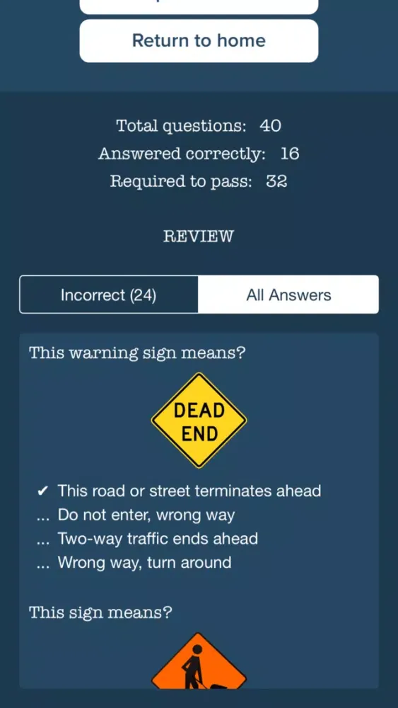 Zrzuty ekranu NY DMV Permit Practice Tests
