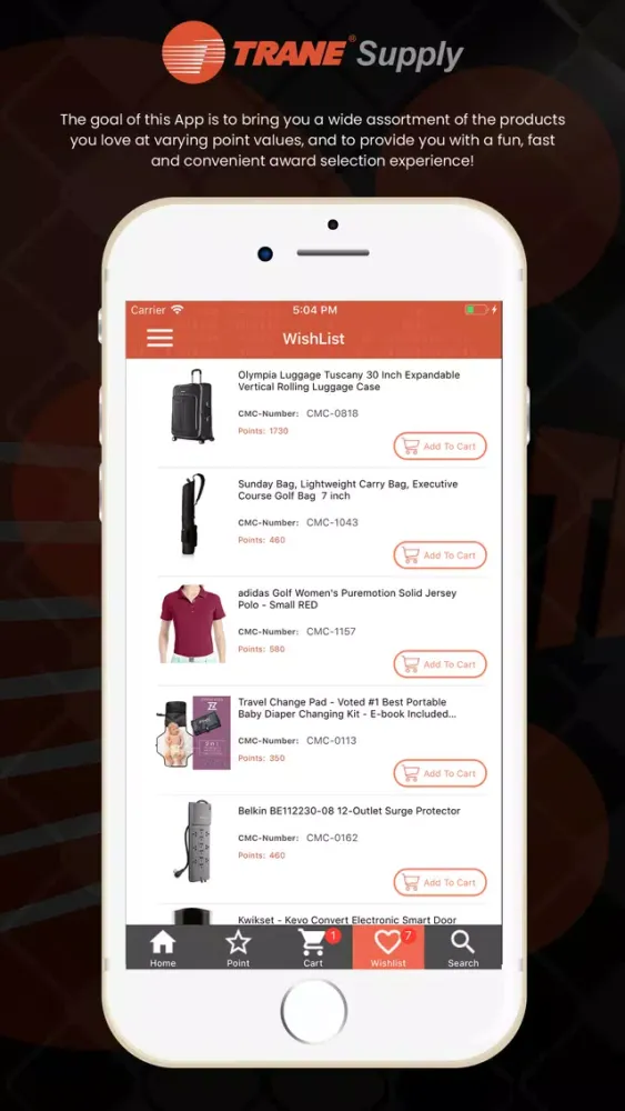 Captures d'écran de Trane Supply Rewards Canada