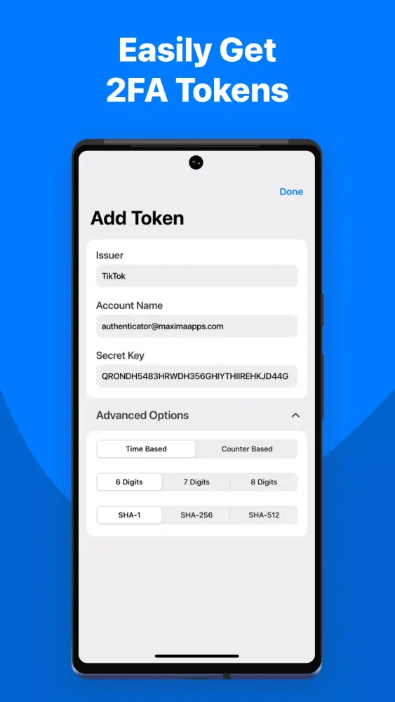 ภาพหน้าจอของ Authenticator App
