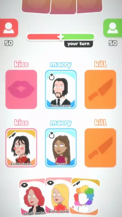 Tangkapan layar Kiss Marry Kill Cards