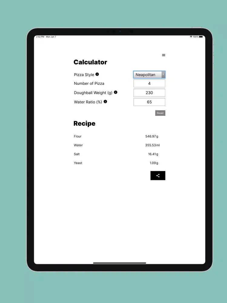 صور The Pizza Dough Calculator iPad 