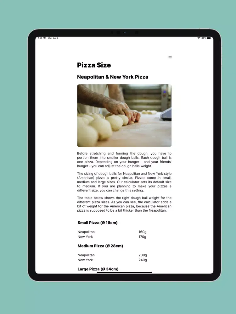 صور The Pizza Dough Calculator iPad 