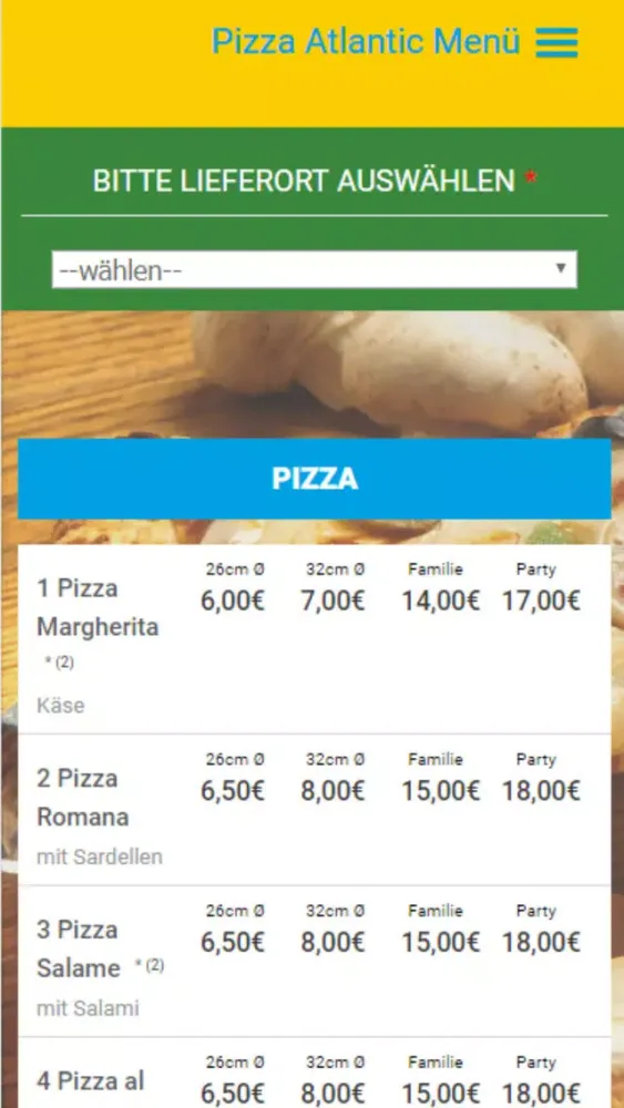 Ảnh chụp màn hình của Pizza Atlantic