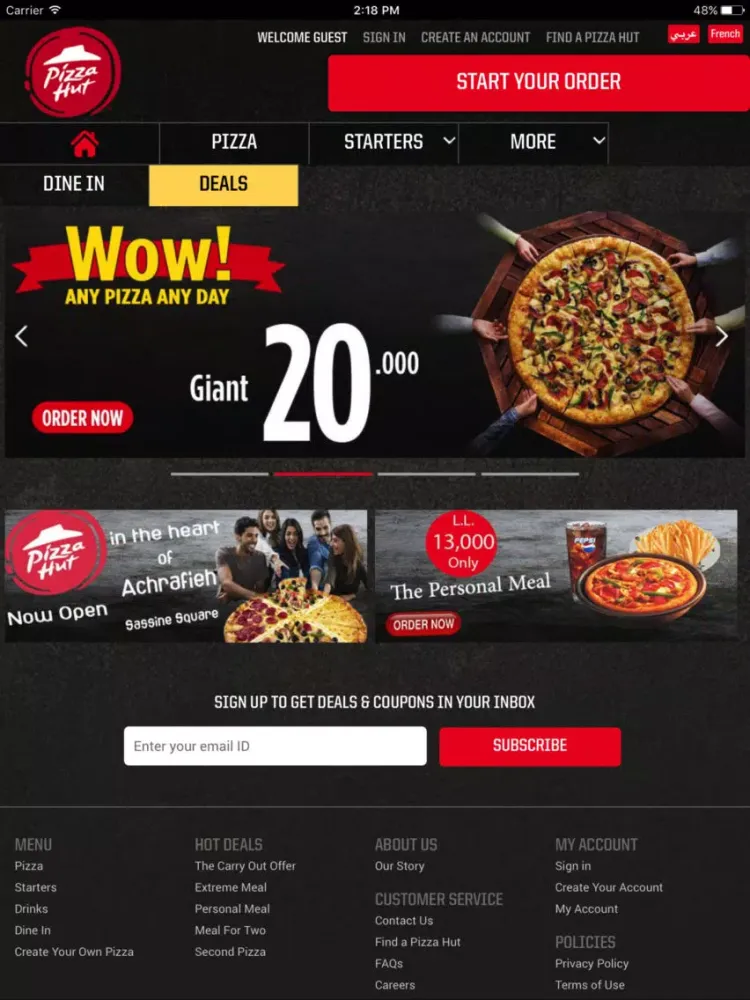 Capturas de tela do Pizzahut Lebanon iPad 