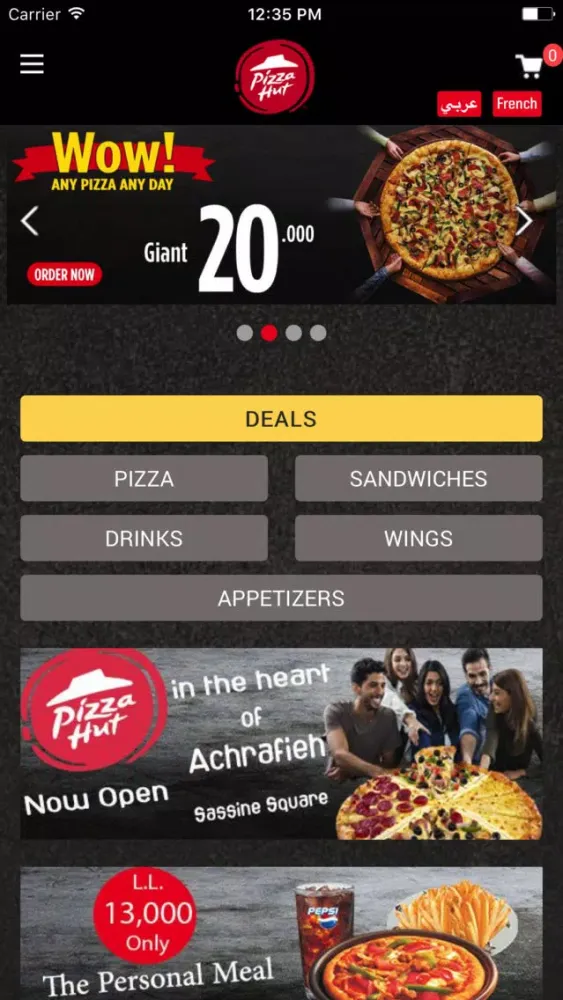 Capturas de tela do Pizzahut Lebanon