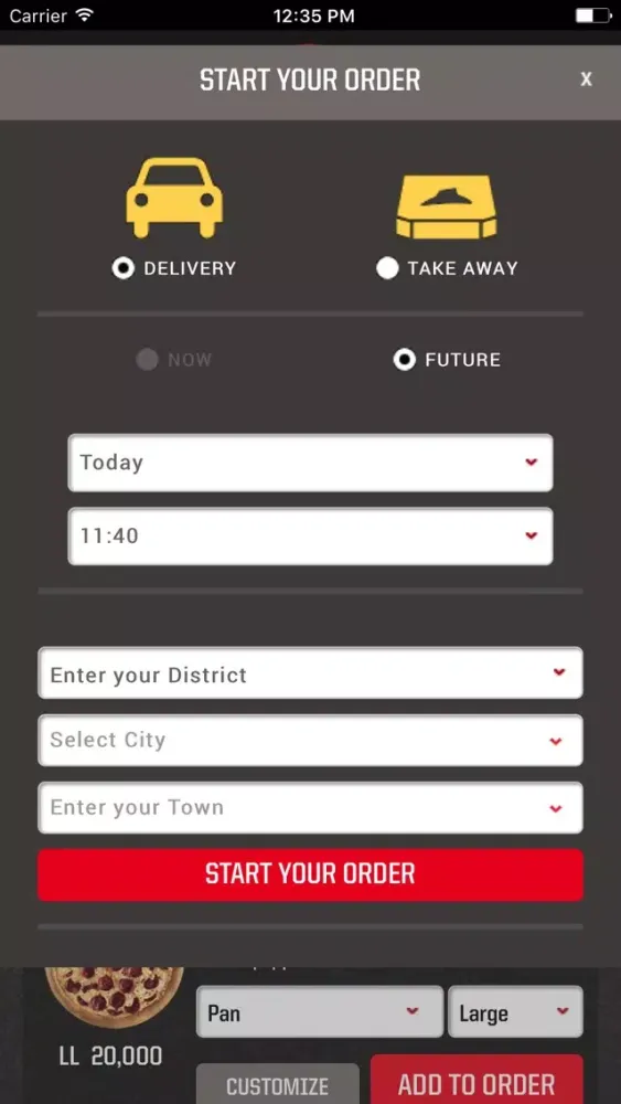 Capturas de tela do Pizzahut Lebanon