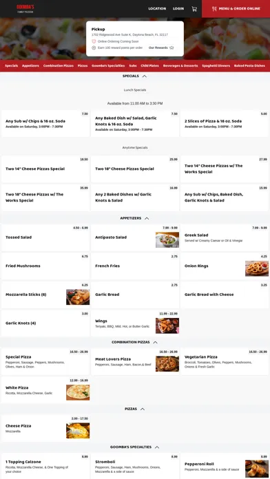 Capturas de tela do Goomba's & Family Pizzeria