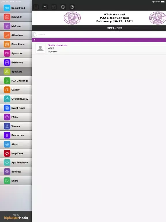 Ảnh chụp màn hình của 2021 PJAL Convention iPad 
