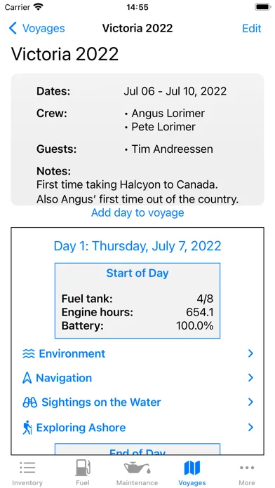 Tangkapan skrin Captains' Log