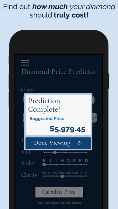 Zrzuty ekranu Diamond Price Predictor