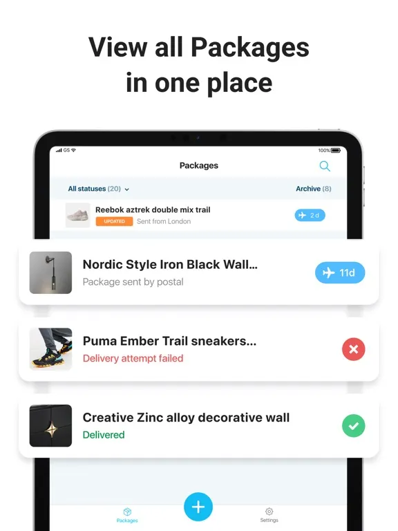 Ảnh chụp màn hình của Package Tracker - pkge Mobile iPad 