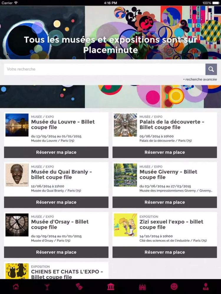 Captures d'écran de Placeminute : billet soirée, festival, concert, musée, théâtre ... iPad 