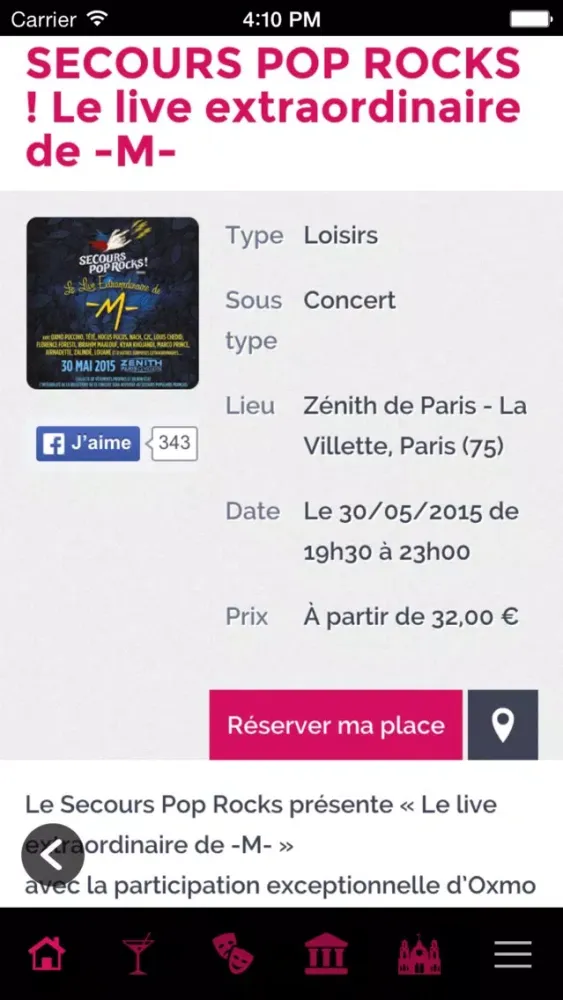 Captures d'écran de Placeminute : billet soirée, festival, concert, musée, théâtre ...