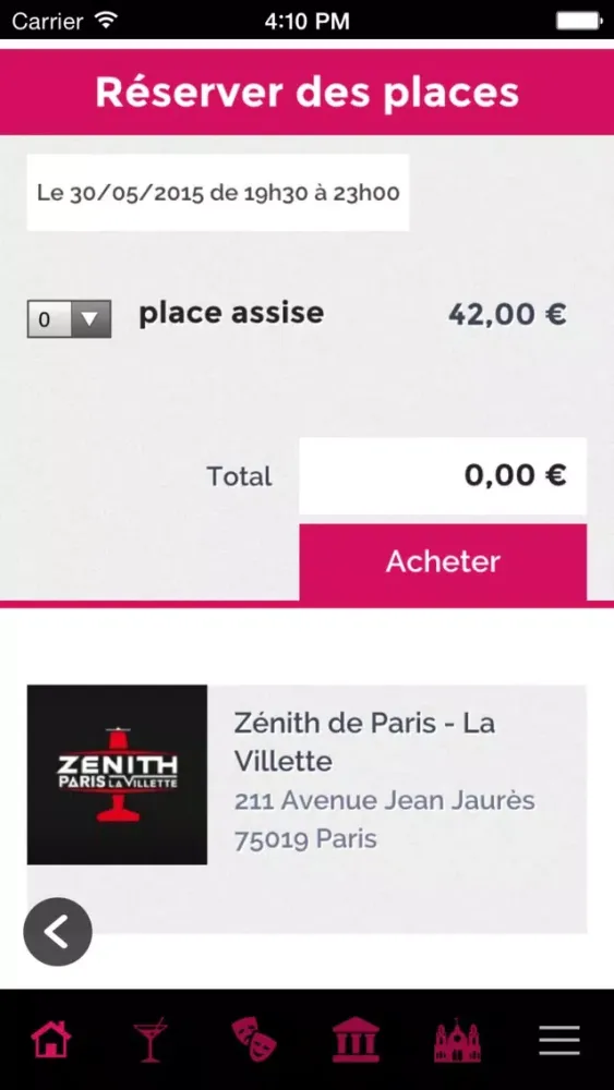 Captures d'écran de Placeminute : billet soirée, festival, concert, musée, théâtre ...